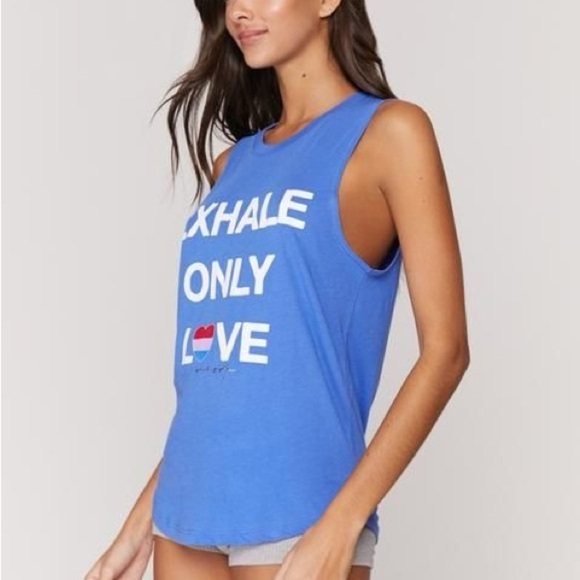 SPIRITUAL GANGSTER Exhale Only Love Blue Muscle Tank - Picture 2 of 4